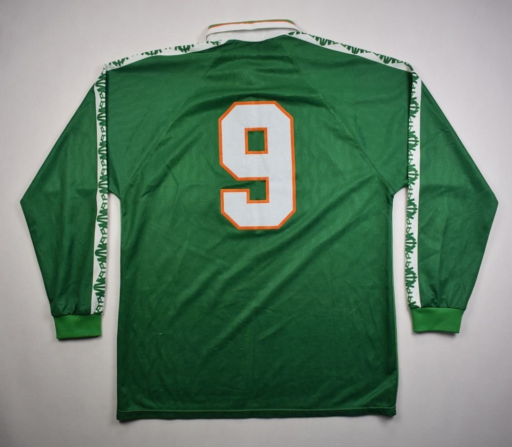 1996 IRELAND MATCH WORN #9 LONGSLEEVE SHIRT L Football / Soccer ...