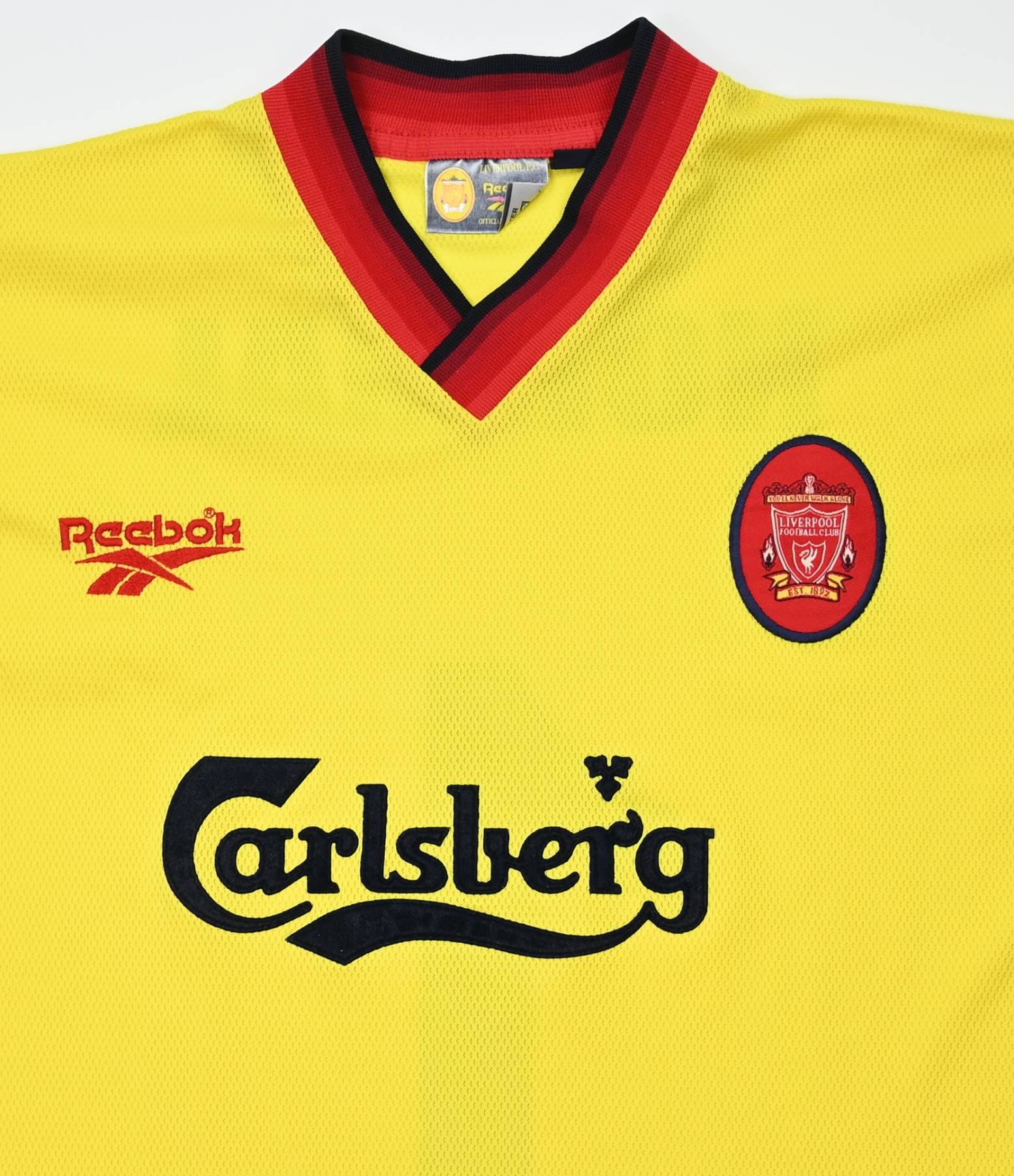 Reebok Liverpool Away Carlsberg Yellow 1997 Football Shirt