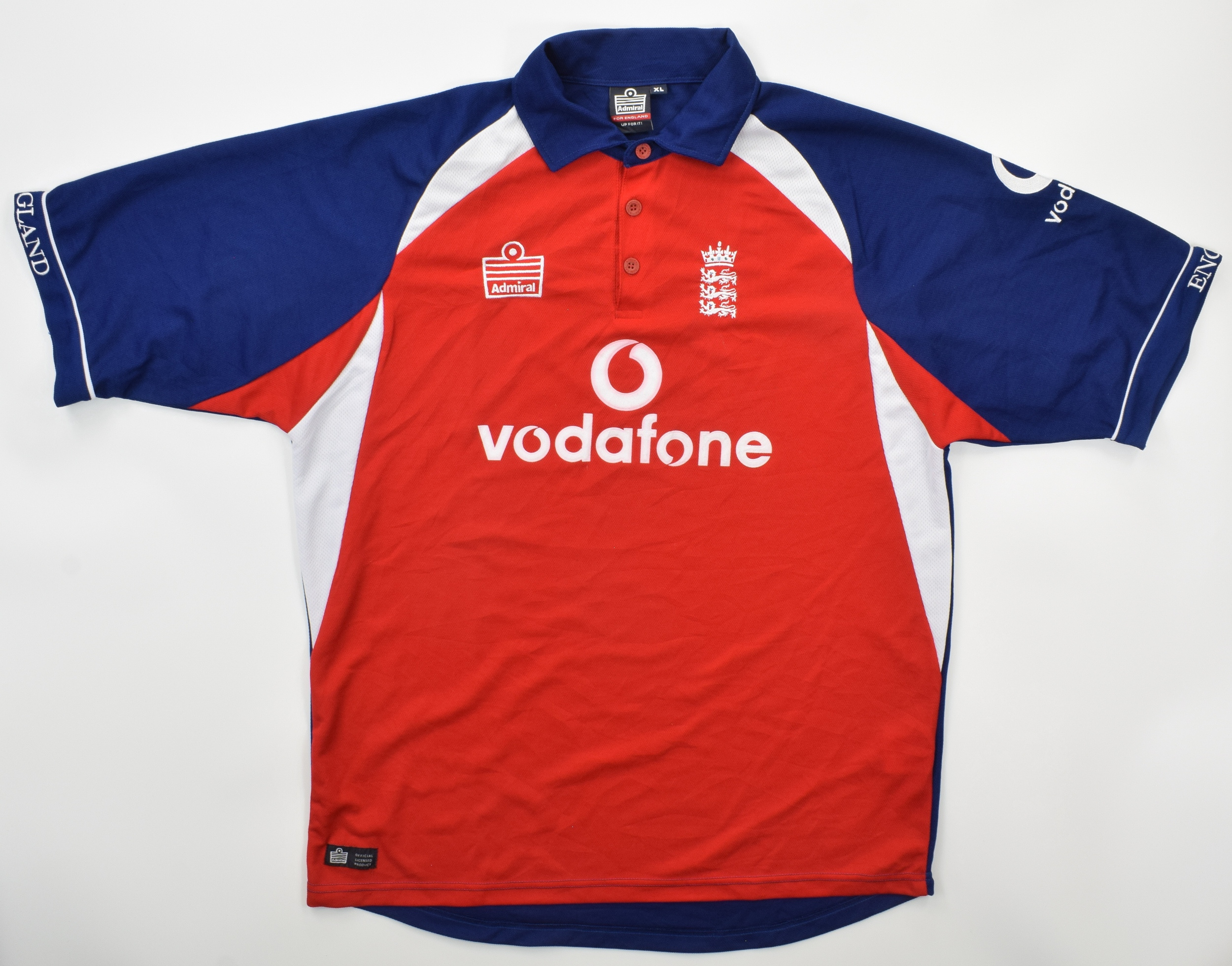 England Team Jersey Cricket Shirt Blue Red Admiral Polyester Mens Size XL 
