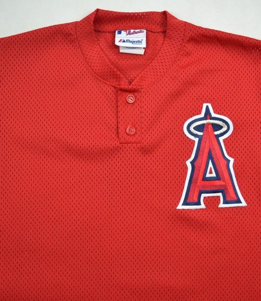 Los Angeles Anaheim Angels 1961 Patch Button Up Red Baseball Jersey 2XL  Majestic